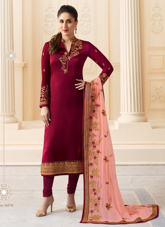 Wine Georgette Silk Straight Suit Kareena 3 6276 By Vinay Fashion