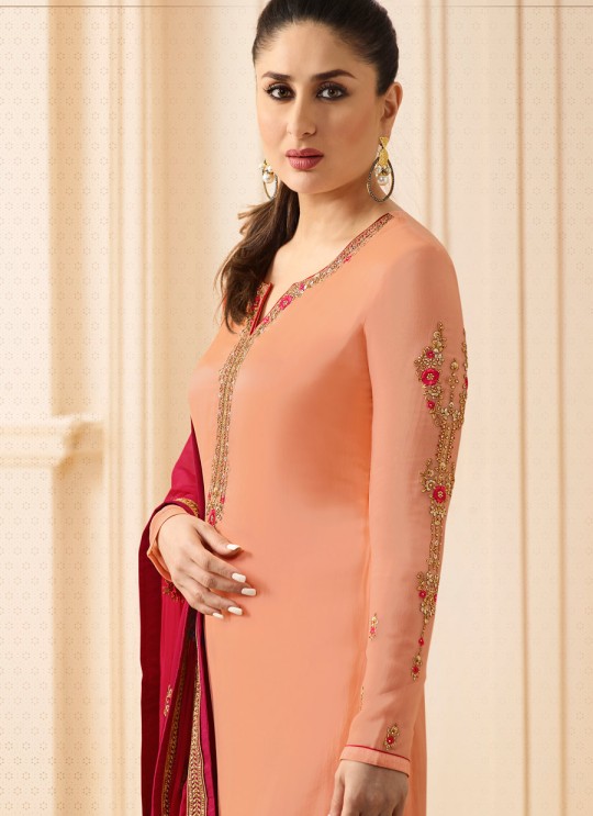 Peach Georgette Silk Straight Suit Kareena 3 6277 By Vinay Fashion