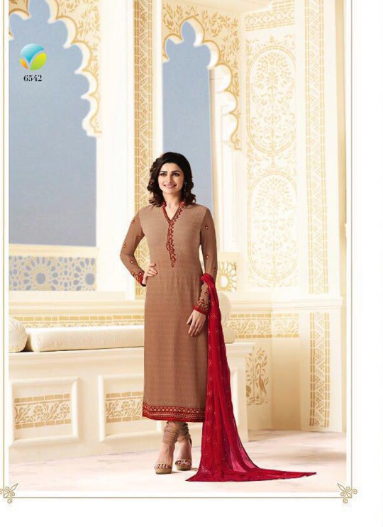 Brown Faux Georgette Straight Suit Nazakat 6542 By Vinay Fashion