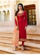 Red Satin Churidar Suit Kaseesh Banaras 6902 By Vinay Fashion