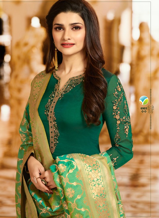 Green Georgette Churidar Suit Kaseesh Banaras 6903 By Vinay Fashion