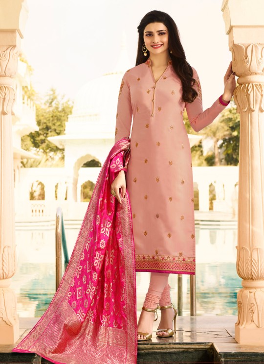 Peach Silk Churidar Suit Kaseesh Banaras 6904 By Vinay Fashion