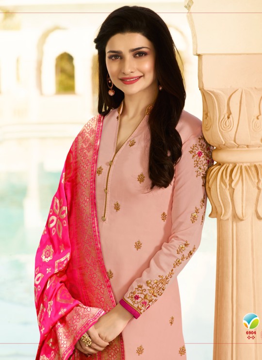 Peach Silk Churidar Suit Kaseesh Banaras 6904 By Vinay Fashion