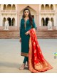 Teal Green Satin Churidar Suit Kaseesh Banaras 6905 By Vinay Fashion