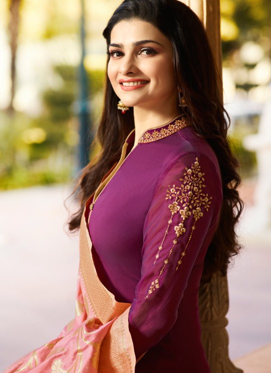 Purple Satin Churidar Suit Kaseesh Banaras 6908 By Vinay Fashion