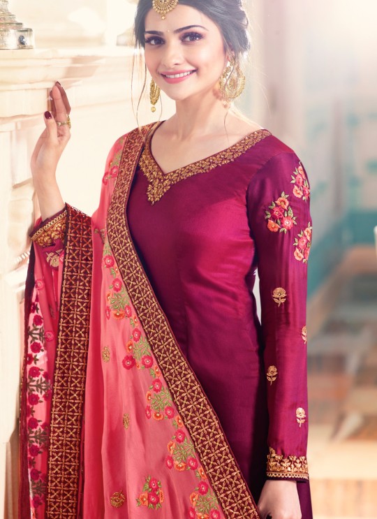 Purple Silk Straight Suits Kaseesh Mumtaz 7081 By Vinay Fashion