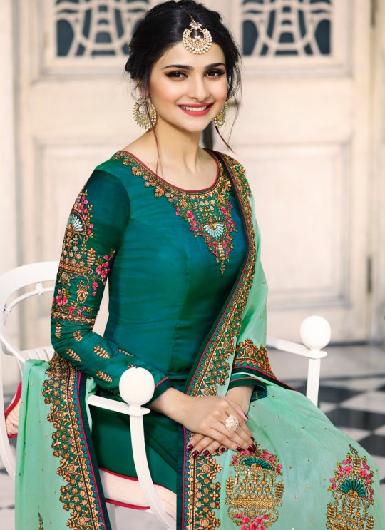 Green Silk Straight Suits Kaseesh Mumtaz 7084 By Vinay Fashion