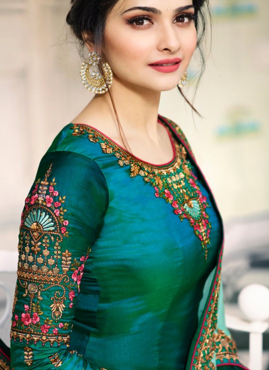 Green Silk Straight Suits Kaseesh Mumtaz 7084 By Vinay Fashion