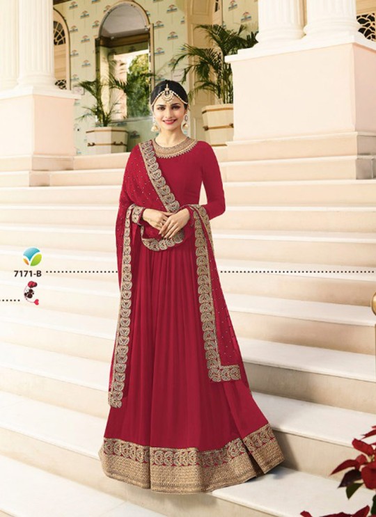 Red Georgette Floor Length Anarkali Raj Mahal 7171B By Vinay Fashion
