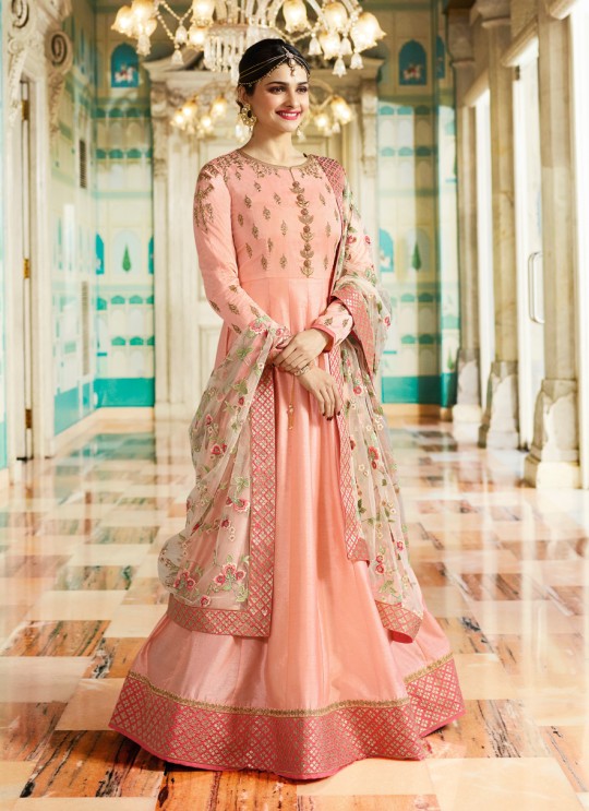Peach Silk Floor Length Anarkali Raj Mahal 7172 By Vinay Fashion