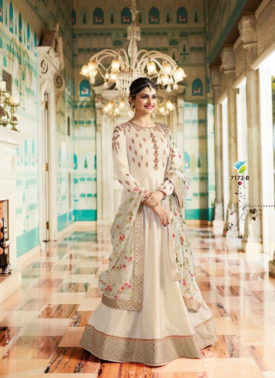 Cream Silk Floor Length Anarkali Raj Mahal 7172B By Vinay Fashion