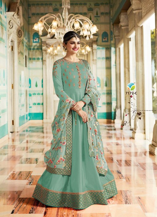 Green Silk Floor Length Anarkali Raj Mahal 7172C By Vinay Fashion