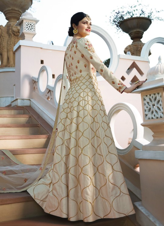 Cream Silk Floor Length Anarkali Raj Mahal 7176 By Vinay Fashion