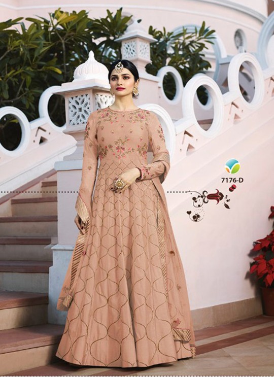 Peach Silk Floor Length Anarkali Raj Mahal 7176D By Vinay Fashion Peach Silk Floor Length Anarkali Raj Mahal 7176D By Vinay Fashion