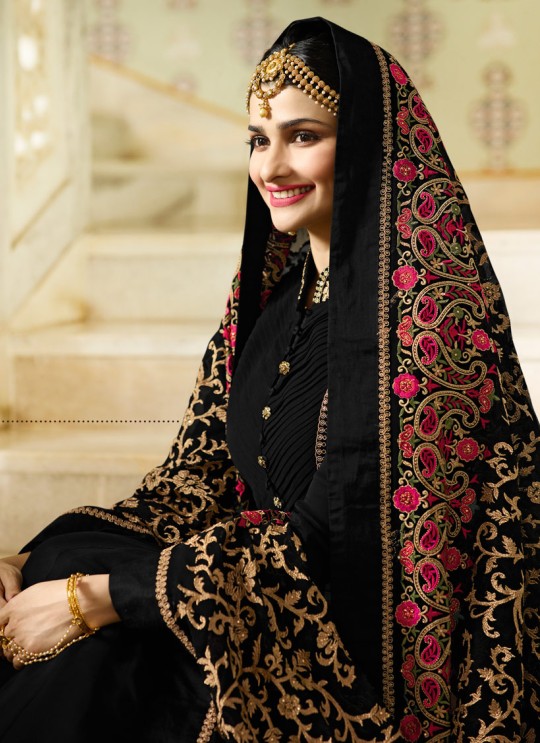 Black Georgette Floor Length Anarkali Raj Mahal 7177 By Vinay Fashion