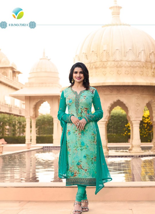 Sea Green Brasso Georgette Straight SuitS Victoria Vol 2 7352 By Vinay Fashion