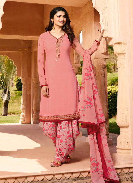 Peach Crepe Patiala Salwar Suit Silkina Royal Crepe 16 7446 By Vinay Fashion