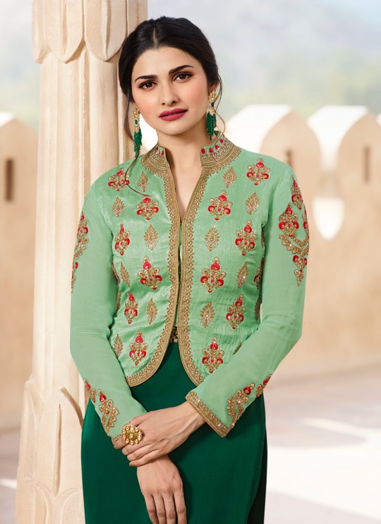 Green Georgette Satin Jacket Style Suit Kaseesh Fortune 7536 By Vinay Fashion Green Georgette Satin Jacket Style Suit Kaseesh Fortune 7536 By Vinay Fashion