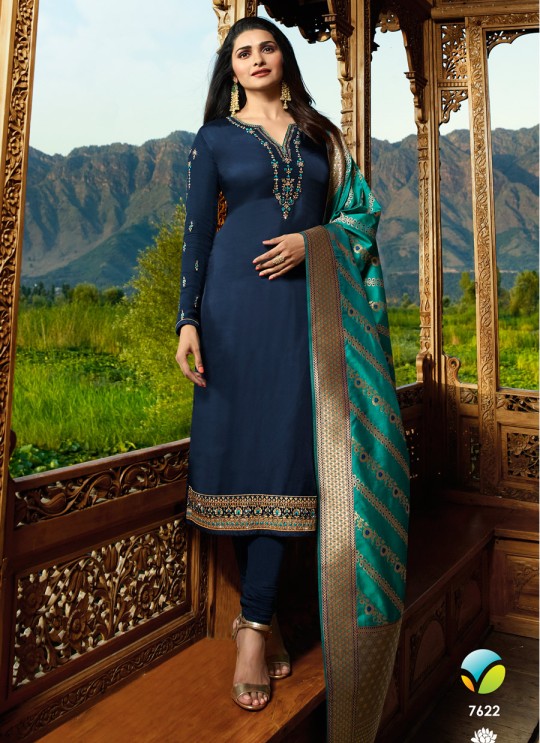 Royal Blue Satin Churidar Suits Banaras 2 7622 By Vinay Fashion