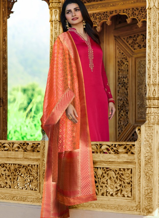 Pink Satin Churidar Suits Banaras 2 7623 By Vinay Fashion