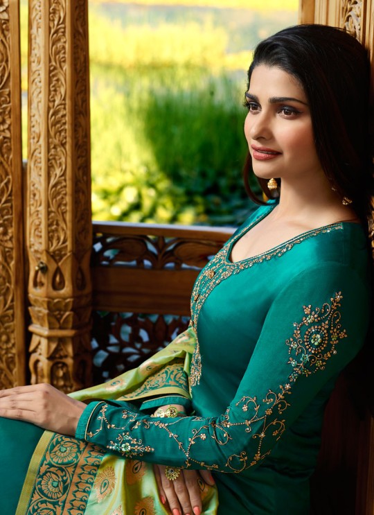 Green Satin Churidar Suits Banaras 2 7628 By Vinay Fashion