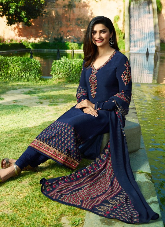 Blue Crepe Straight Suit Silkina Royal Crepe 17 7891 By Vinay Fashion