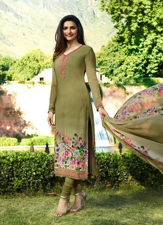 Olive Green Crepe Straight Suit Silkina Royal Crepe 17 7896 By Vinay Fashion