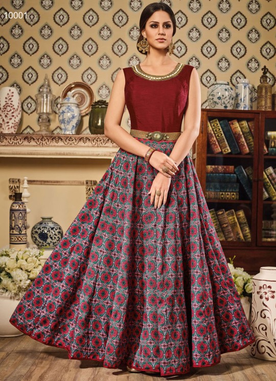 Maroon Art Silk Gown Suit By Vipul Fashion VIPUL-10001