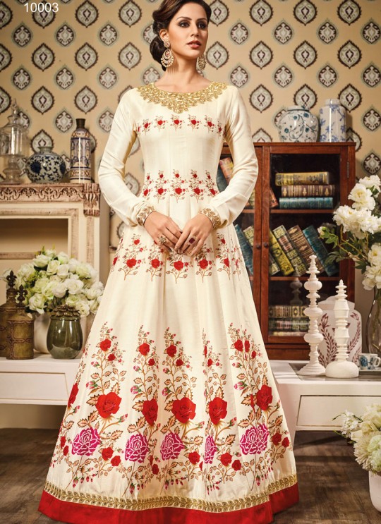 Cream Art Silk Gown Suit By Vipul Fashion VIPUL-10003