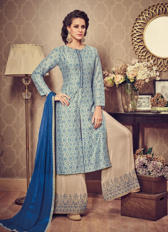 Blue Art Silk Palazzo Suit By Vipul Fashion Vipul-10110