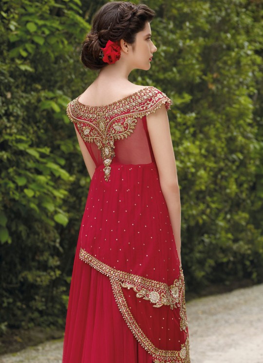 Red Net Gown Style Anarkali By Vipul Fashion Vipul-3501