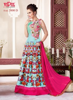 Blue Art Silk Floor Length Anarkali By Vipul Fashion Vipul-3800D