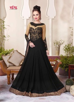 Black Faux Georgette Gown Style Anarkali By Vipul Fashion Vipul-3803