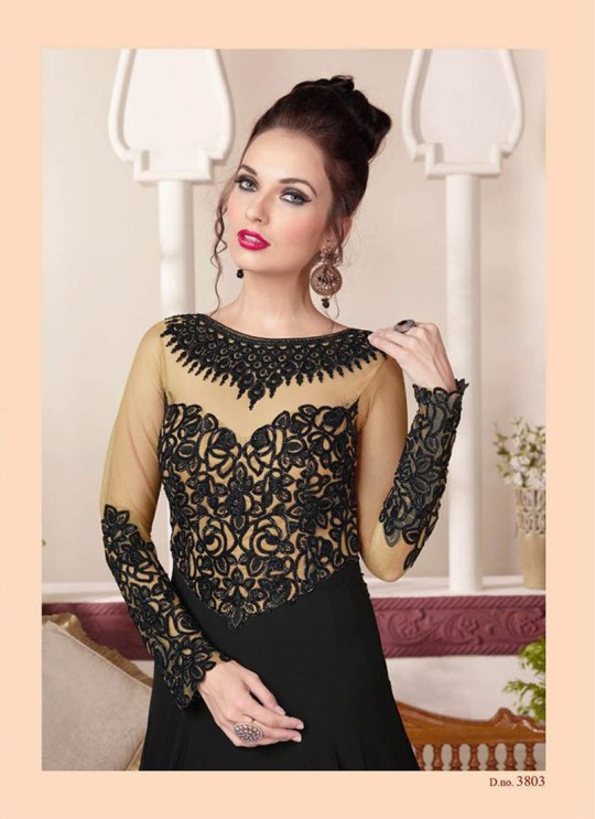Black Faux Georgette Gown Style Anarkali By Vipul Fashion Vipul-3803