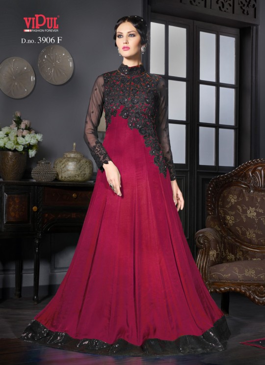 Magenta Art Silk Gown Style Anarkali By Vipul Fashion Vipul-3906F MAGENTA
