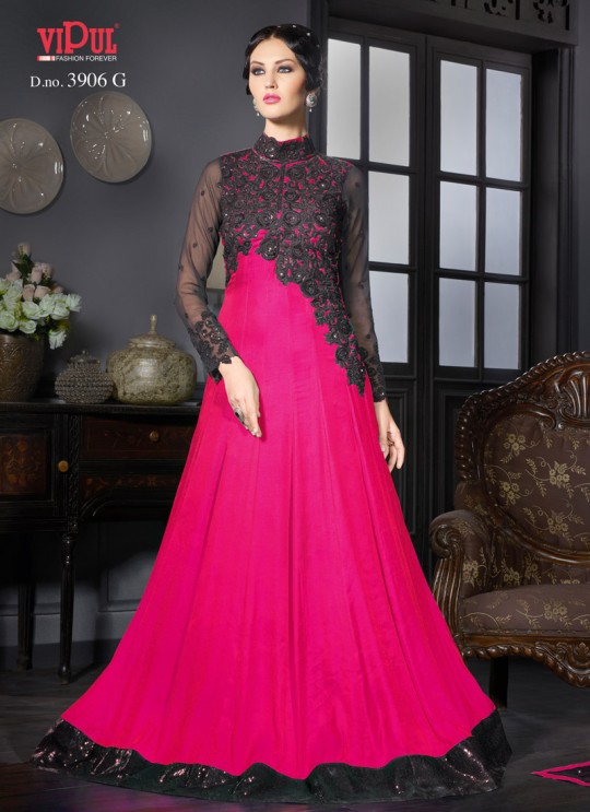 Pink Art Silk Gown Style Anarkali By Vipul Fashion Vipul-3906G PINK