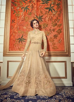 Beige Art Silk Floor Length Anarkali By Vipul Fashion VIPUL 4103 CHIKU