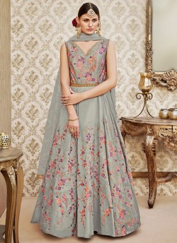 Grey Silk Gown Style Anarkali By Vipul Fashion VIPUL-4403