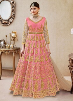 Pink Net Floor Length Anarkali By Vipul Fashion VIPUL-4404