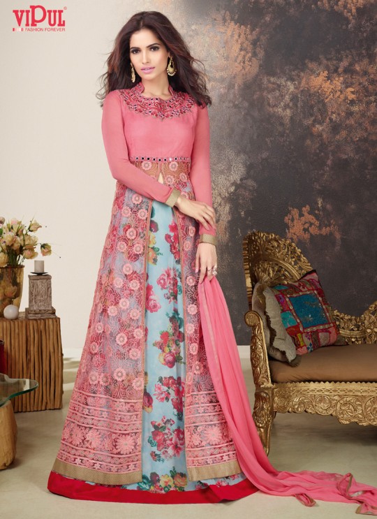 Pink Net Skirt Kameez By Vipul Fashion Vipul-8610