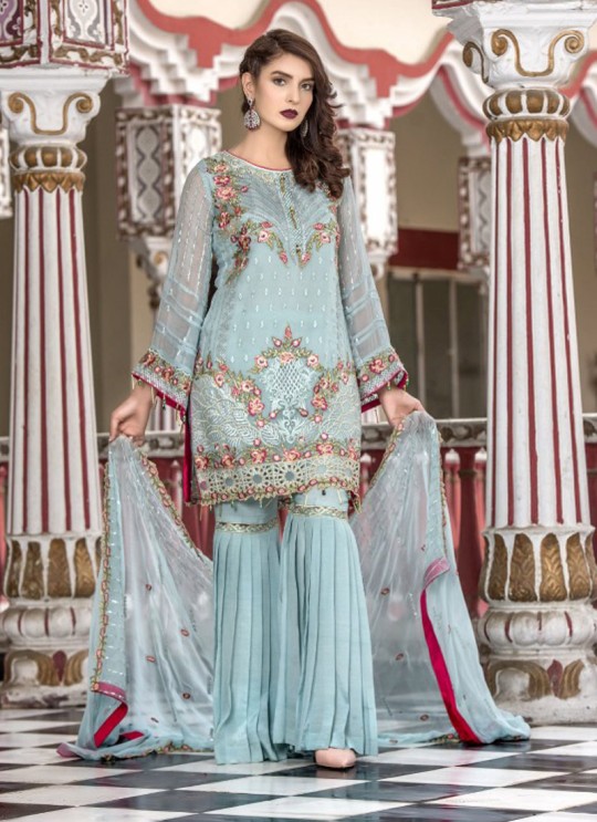 Turquoise Faux Georgette Gharara Suit Maryams 1004 By Volono Trendz