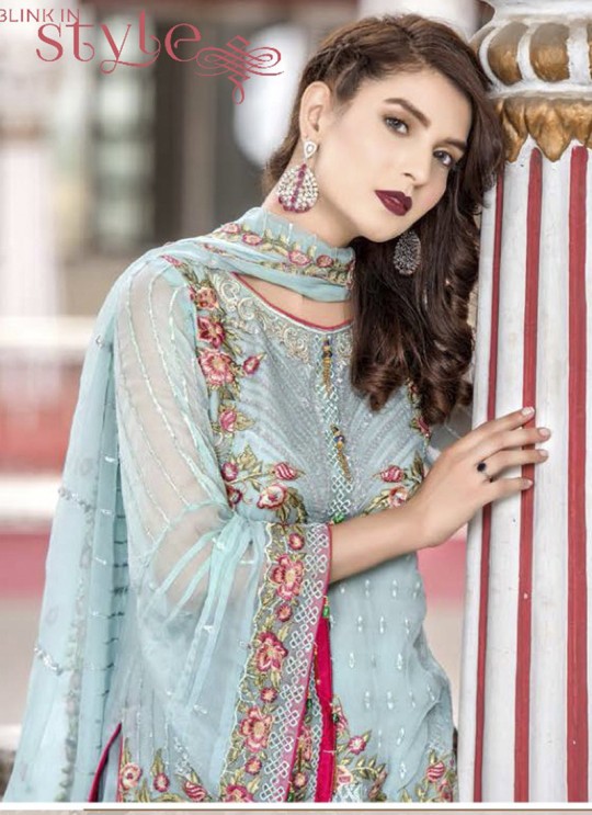Turquoise Faux Georgette Gharara Suit Maryams 1004 By Volono Trendz