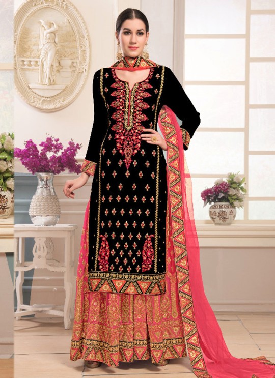 Black Faux Georgette Sharara kameez Bridal Vol-1 1001 By Volono Trendz Black Faux Georgette Sharara kameez Bridal Vol-1 1001 By Volono Trendz