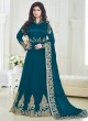 Teal Blue Faux Georgette N Art Silk Floor Length Anarkali Pari Princess 179A Color By Volono Trendz