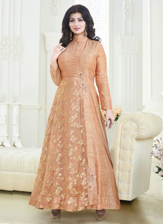 Peach Bhagalpuri Silk Floor Length Anarkali Pari Princess 180 By Volono Trendz Peach Bhagalpuri Silk Floor Length Anarkali Pari Princess 180 By Volono Trendz