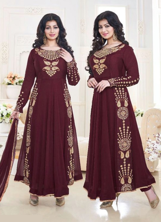 Wine Faux Georgette Anarkali Suit Pari Vol-6 183D Color By Volono Trendz Wine Faux Georgette Anarkali Suit Pari Vol-6 183D Color By Volono Trendz