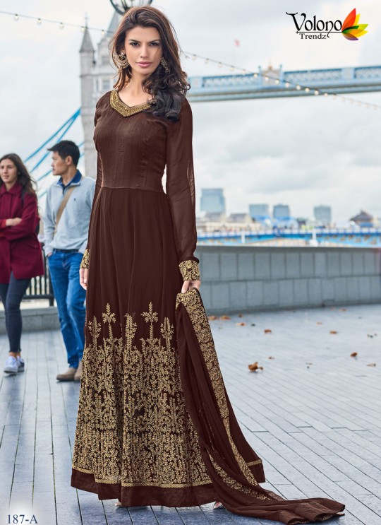Brown Faux Georgette Floor Length Anarkali Pari Vol-7 187A Color By Volono Trendz Brown Faux Georgette Floor Length Anarkali Pari Vol-7 187A Color By Volono Trendz