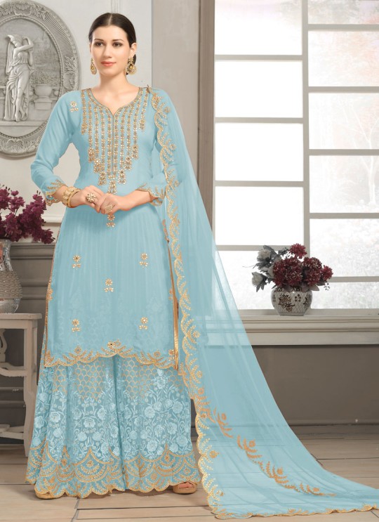 Turquoise Faux Georgette Sharara kameez Bridal Vol-2 2003 By Volono Trendz Turquoise Faux Georgette Sharara kameez Bridal Vol-2 2003 By Volono Trendz
