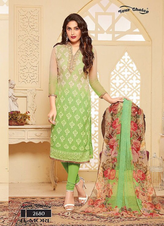 Green Chiffon Churidar Suit B MORE 2680 By Your Choice Green Chiffon Churidar Suit B MORE 2680 By Your Choice
