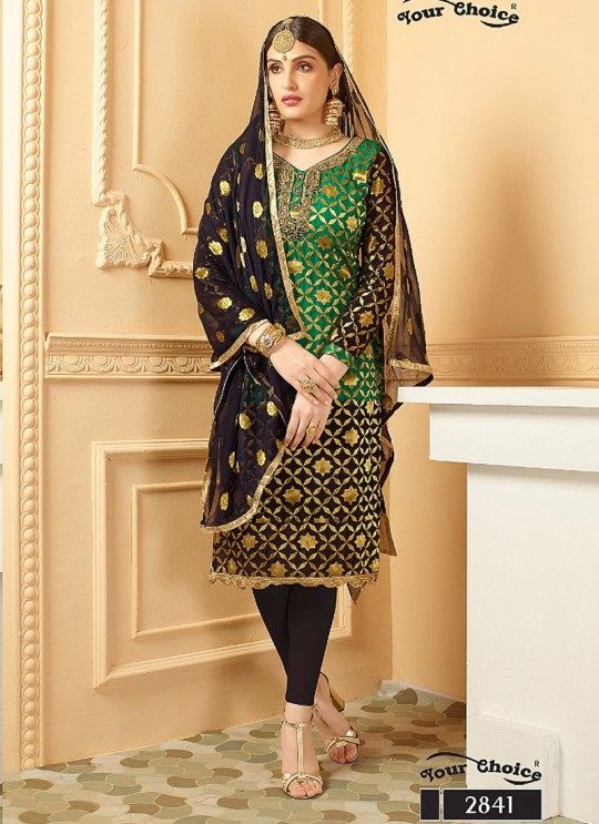 Green Pure Banarsi Silk Straight Cut Suit DULHAN PURE BANARASI 2841 By Your Choice Green Pure Banarsi Silk Straight Cut Suit DULHAN PURE BANARASI 2841 By Your Choice